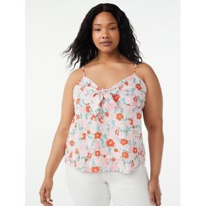 NWT Free Assembly White Multicolor Floral Lightweight Tie-Front Tank Top XXL